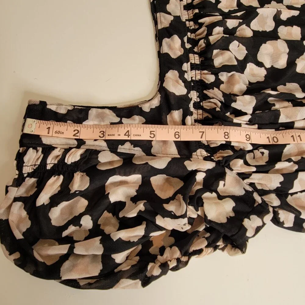 Free People Shirred Bodice Midriff Crop Top Short Sleeve Blk, Beige Size S - Picture 6 of 12